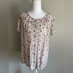 Blue Mountain Floral Pintuck Rayon Blend‎ Blouse L